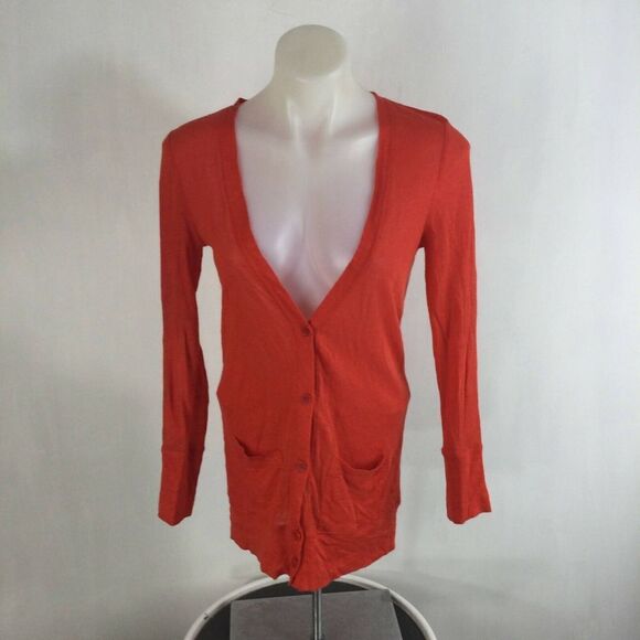 J Crew Whisper Linen Orange Button Down Cardigan Sweater Womens Size XS 81129 - Picture 7 of 9
